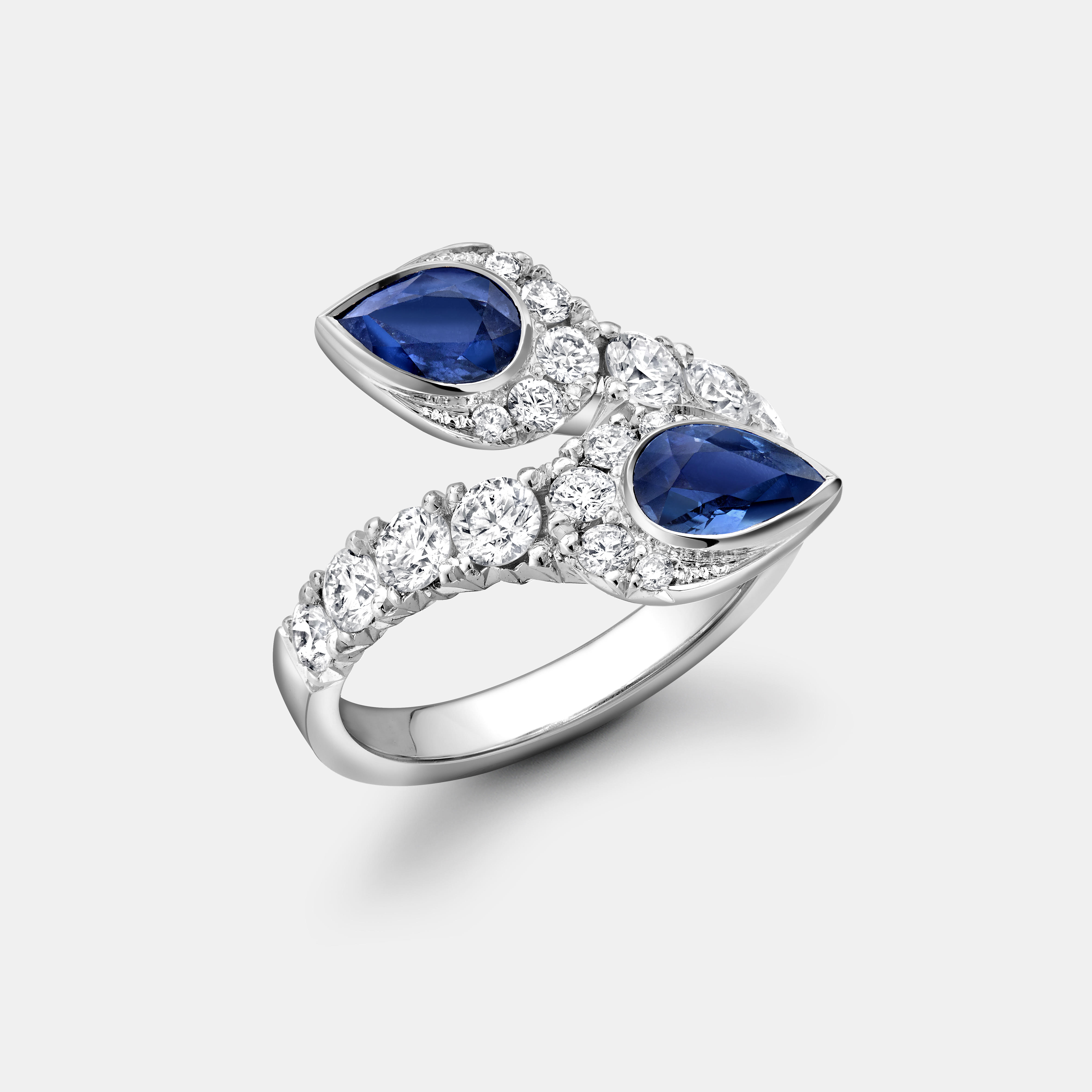Pear Shaped Sapphire and Diamond Toi et Moi Ring in Platinum