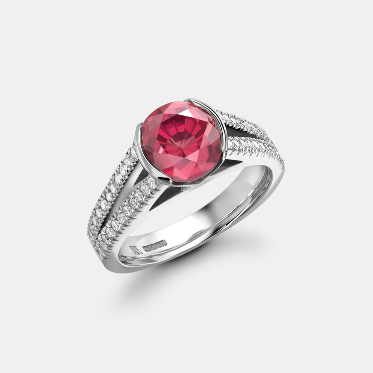 Bespok Unheated Ruby Engagement Ring with Diamonds