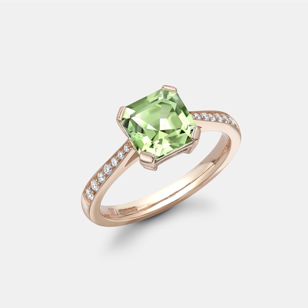 Rose Gold, Green Tourmaline and Diamond Ring